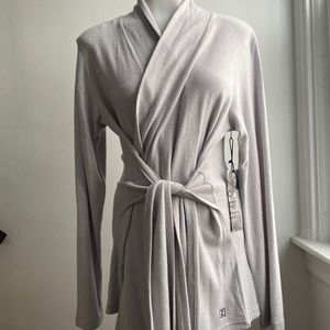 NWT heather grey plush cardigan wrap sweater, med